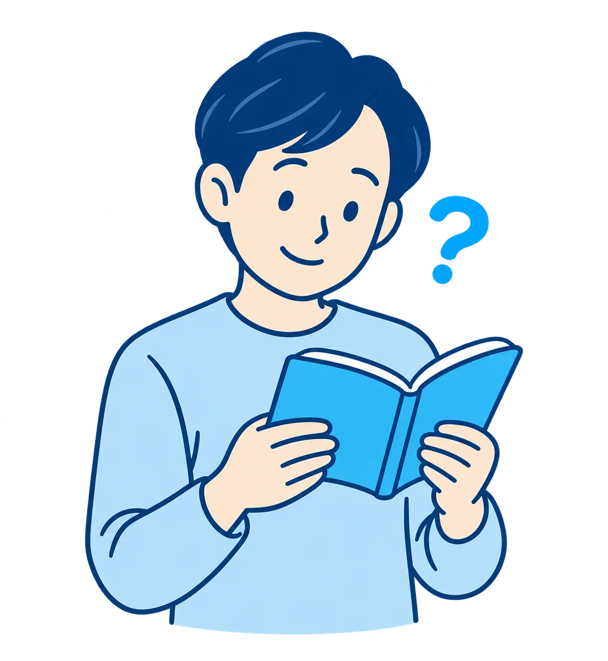 本を読みながら株選びについて考える人のイラスト