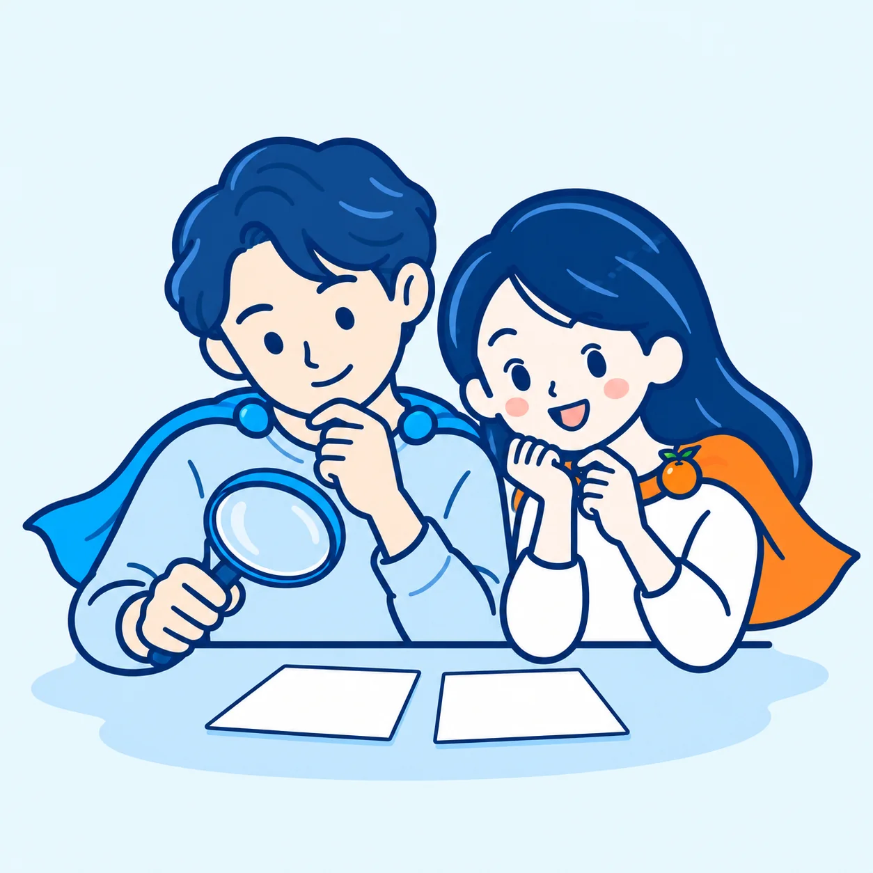 男性と女性が候補のカードを一緒に見比べるイラスト